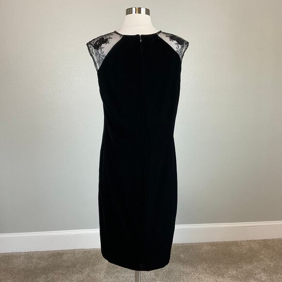 Ralph Lauren Black Sequin Velvet Midi Sheath Cocktail Dress Size 14 Short Sleeve - Picture 4 of 13